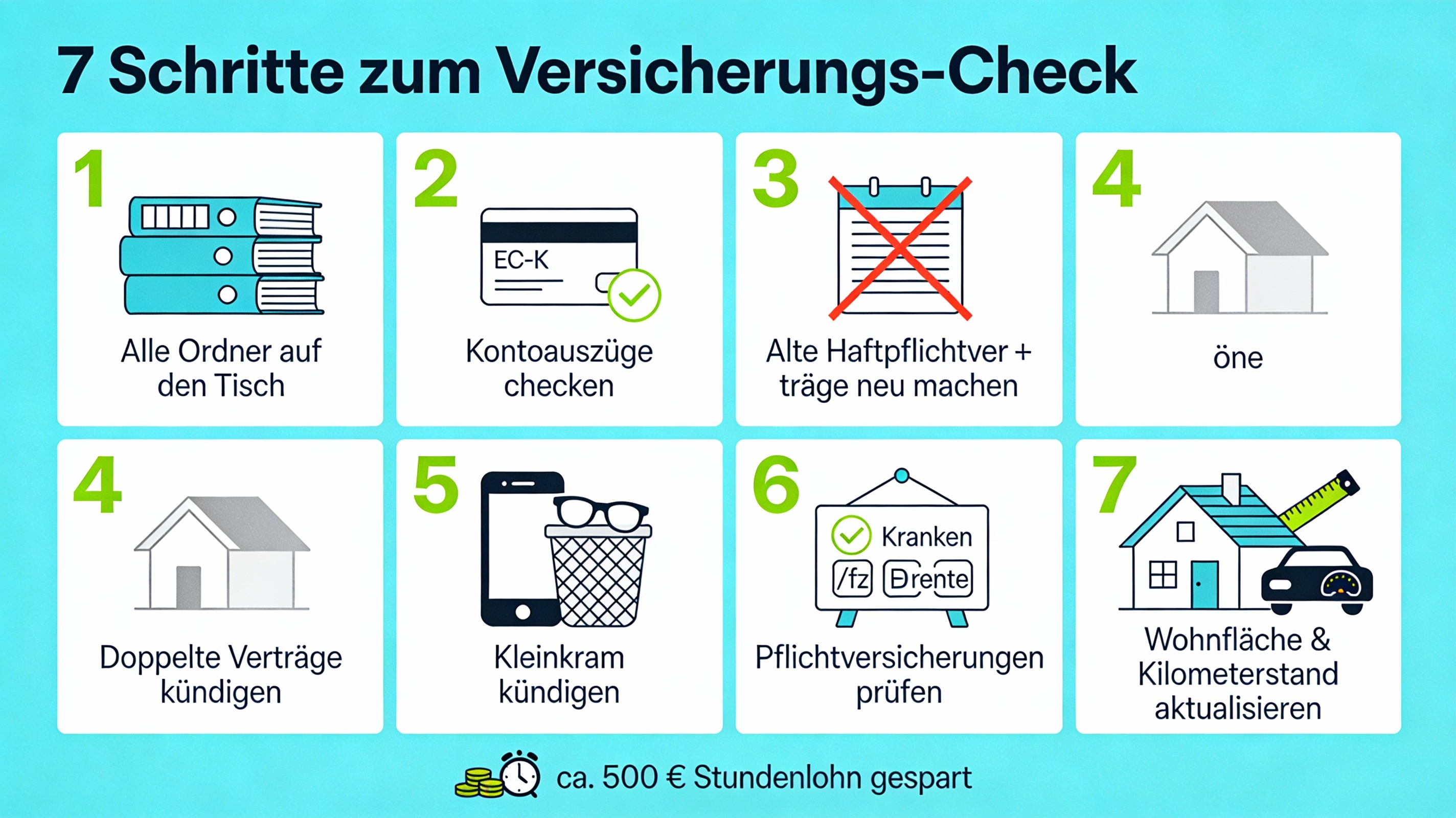 Grafik: 7 Schritte zum Überprüfen der eigenen Versicherungen