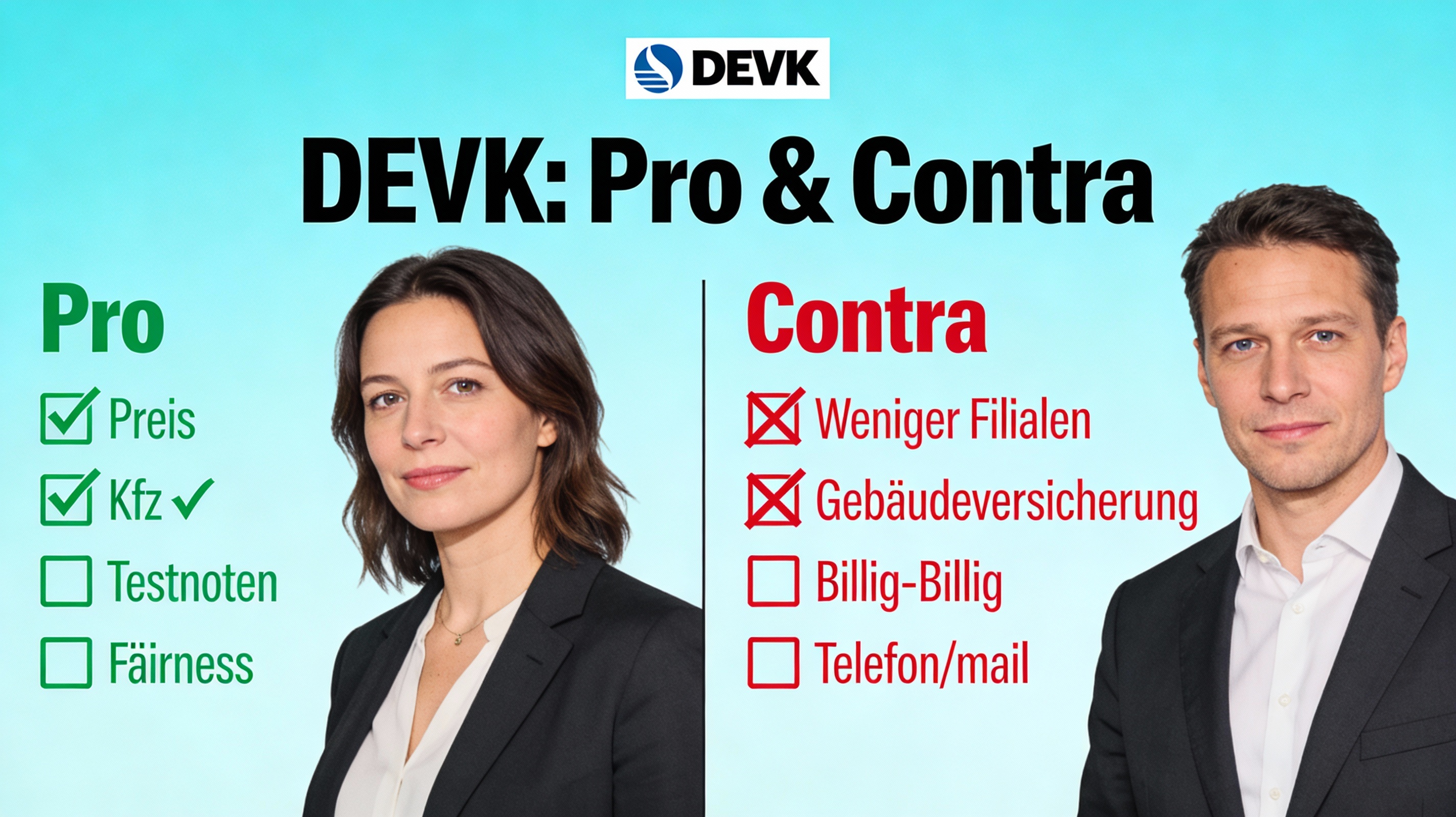 Checkliste: Pro (Preis, Kfz) und Contra (Filialnetz)