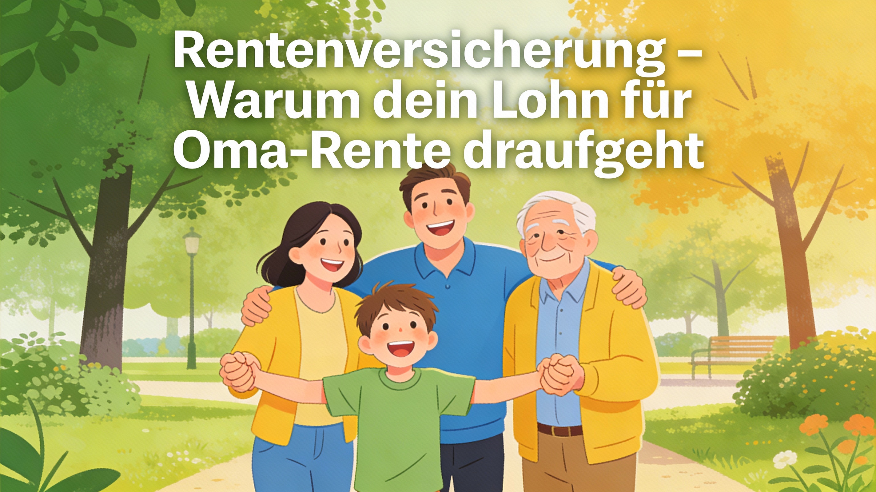 Drei Generationen (Enkel, Eltern, Großeltern) stehen beisammen