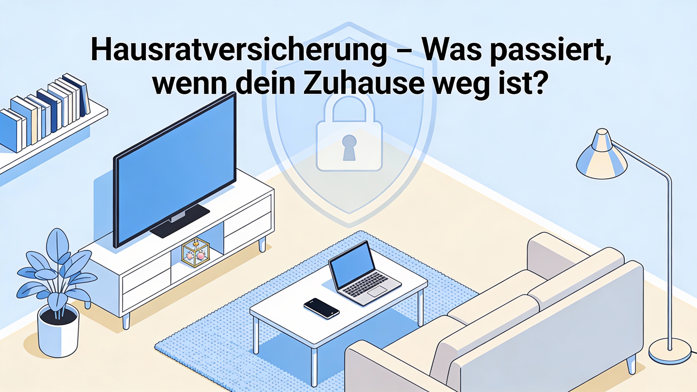 Wohnzimmer mit Möbeln, Technik und Wertgegenständen – Symbol für Hausrat