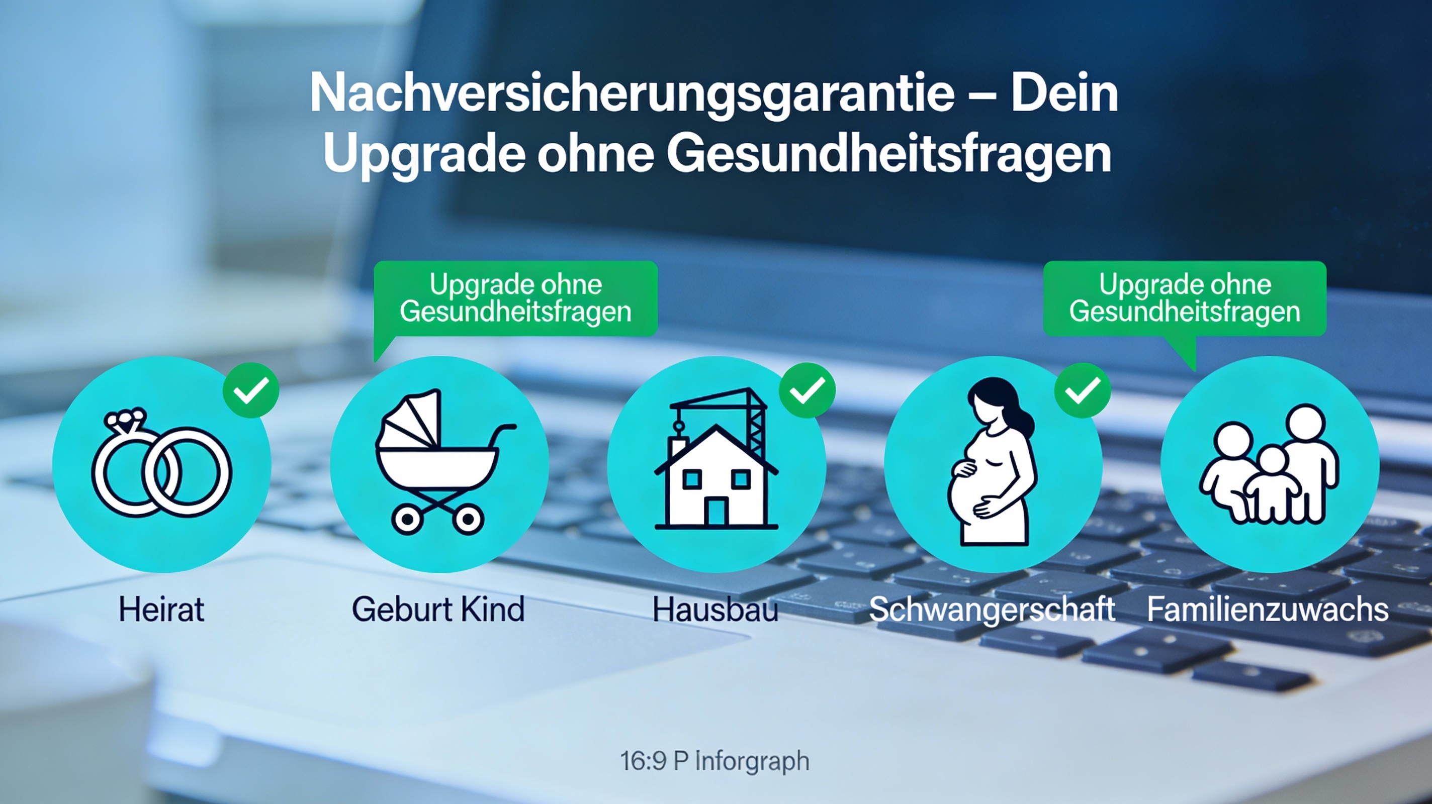Icons für Lebensereignisse: Ringe, Kinderwagen, Hausbau