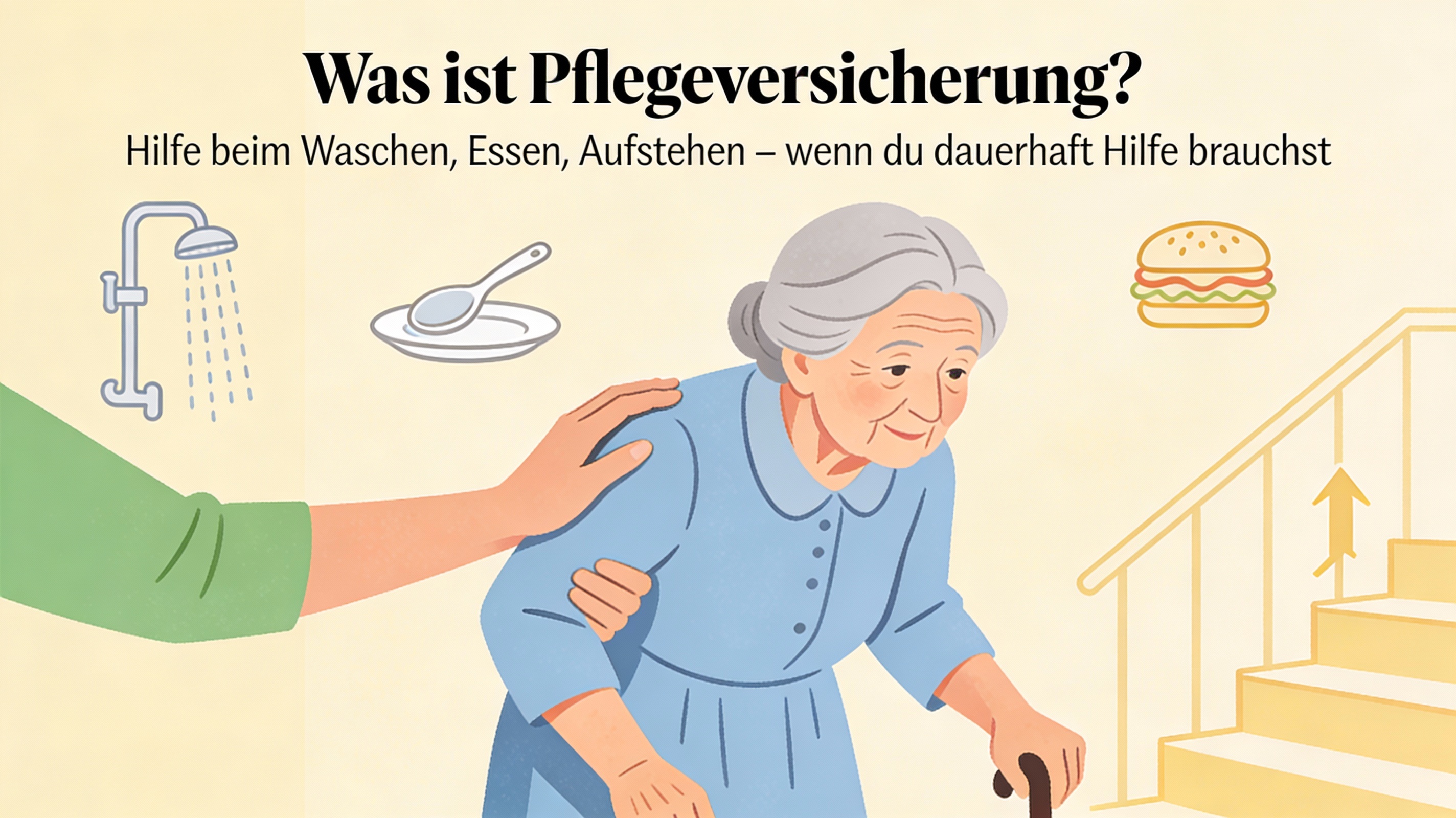 Grafik: Ältere Dame wird von einer Hand gestützt
