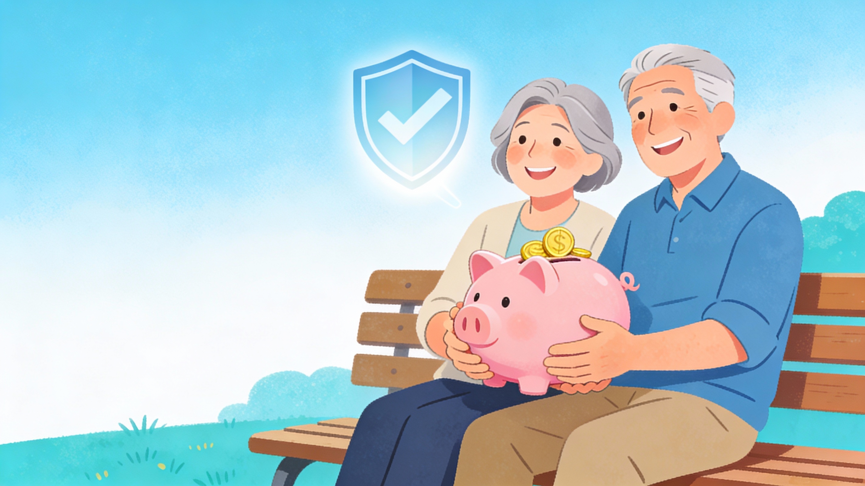 Älteres Paar mit Sparschwein