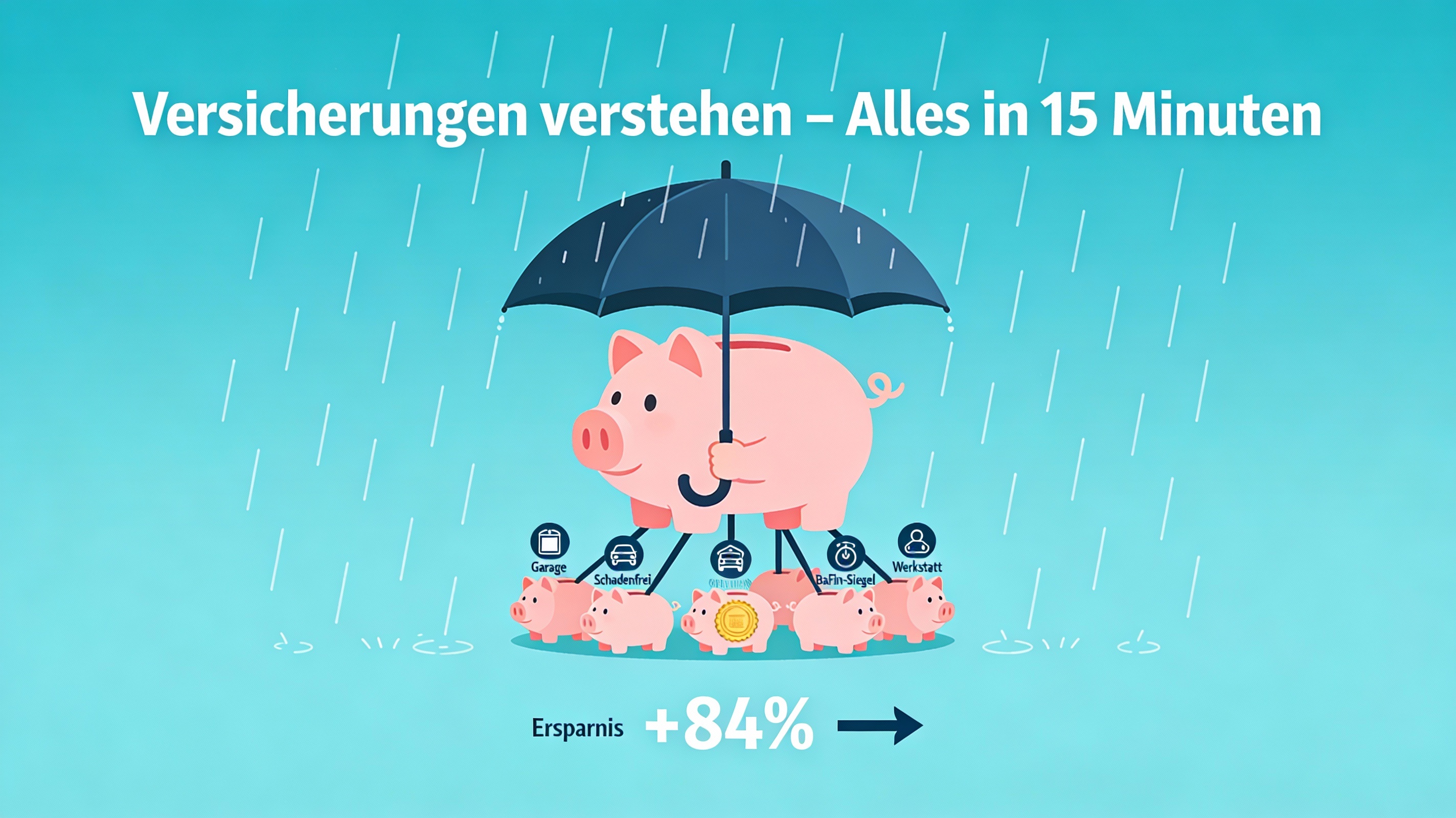Grafik: Viele kleine Sparschweine stützen ein großes, das einen Regenschirm hält