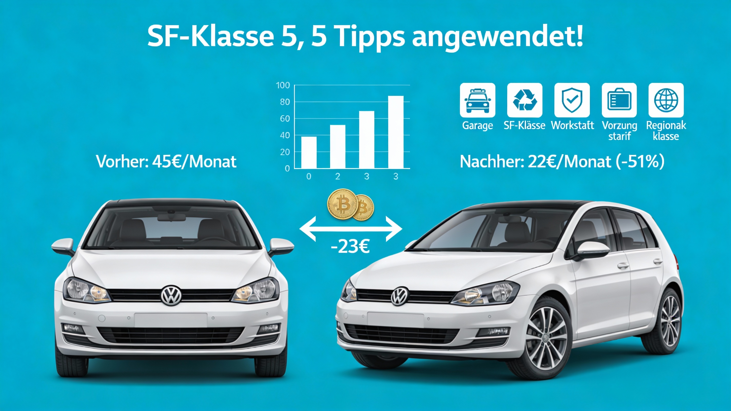 Vergleich: VW Golf vorher 45 Euro, nachher 22 Euro monatlich