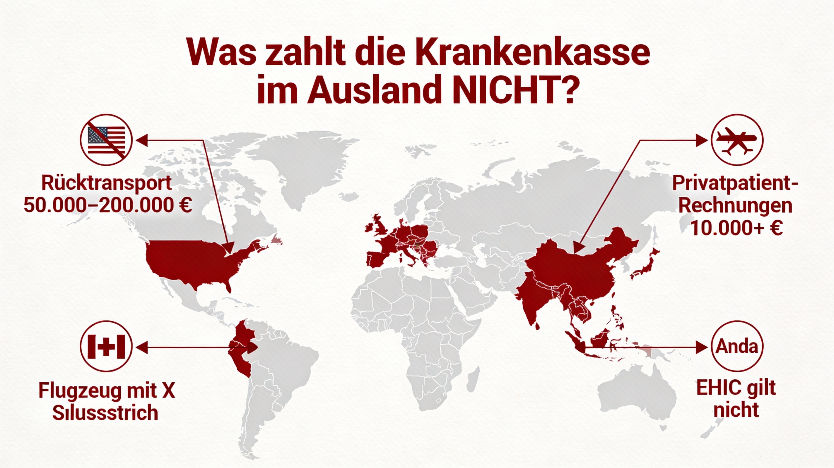 Weltkarte: Rote Zonen (USA, Asien) mit hohen Kosten markiert